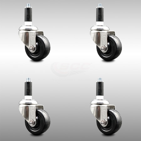 Service Caster 3 Inch 316SS Soft Rubber Wheel Swivel 1 Inch Expanding Stem Caster Set SCC SCC-SS316EX20S314-SRS-1-4